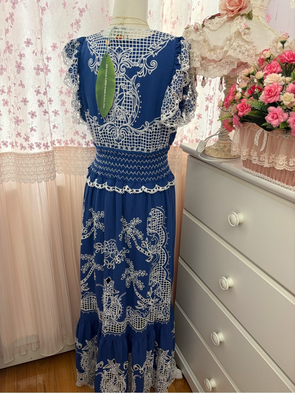 Farm Rio Blue Romantic Richelieu Maxi Dress - Picture 5 of 8